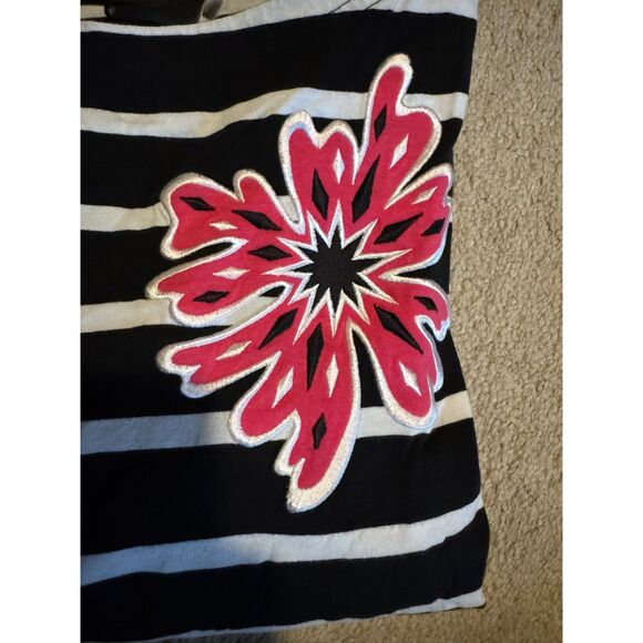 Bob Mackie 3/4 Sleeve Shirt Large Stripes Pink Flower - Picture 2 of 6